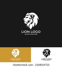 Plantilla con logotipo de cabeza de león King, logotipo sólido de león Diseño elegante Golden Royal Premium