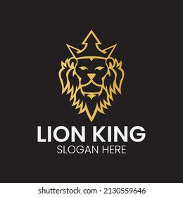 Plantilla con logotipo de cabeza de león King, logotipo sólido de león Diseño elegante Golden Royal Premium
