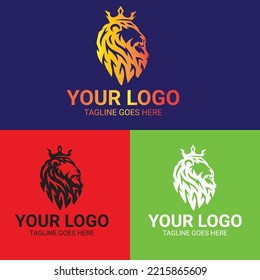 king lion head logo vector template illustration design