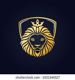 King lion head mascot on blue background