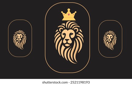 A silhueta de cabeça de leão-rei virou para o lado esquerdo. Cabeça de animal de safári dourado. Logotipo do vetor da vida selvagem. Vista lateral da cabeça de Leo