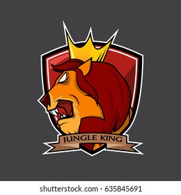 King Lion Head Vector on Red Shield