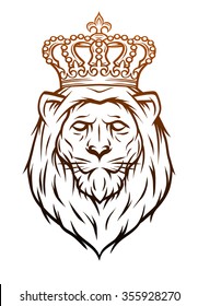 King Lion Heraldic Symbol. Hand Drawn.