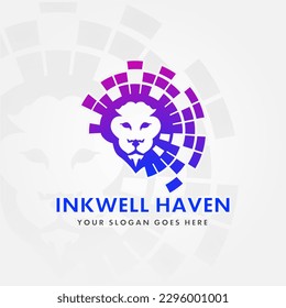 King lion icon tech logo design concept. Lion technology-based business bold and innovative identity, evoking strength, confidence, and a fearless approach to progress