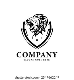 King lion logo concept badge template vector