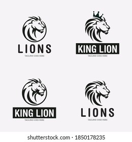 Plantilla de diseño del logo de King lion. Icono de cabeza de león. Ilustración del vector