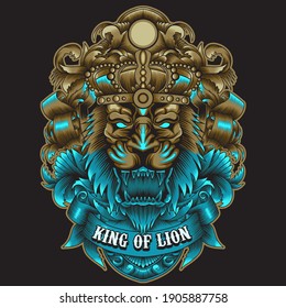 King of Lion with neon color and ornament pattern