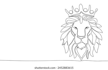 King Lion una línea continua. León de arte de línea con Anuncio de corona. Arte vectorial dibujado a mano.