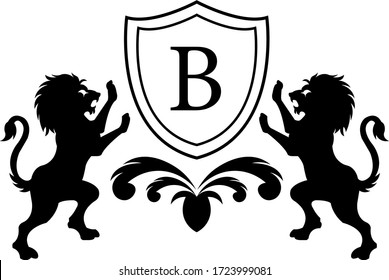 King lion Royalty B Letter crest black and white Logo template