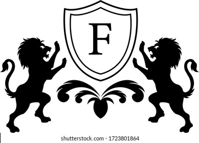 King lion Royalty F Letter crest black and white Logo template