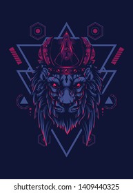King of Lion with sacred geometry pattern