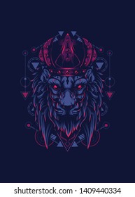 King of Lion with sacred geometry pattern
