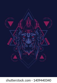 King of Lion with sacred geometry pattern