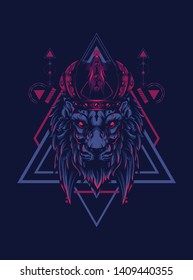 King of Lion with sacred geometry pattern