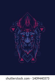 King of Lion with sacred geometry pattern