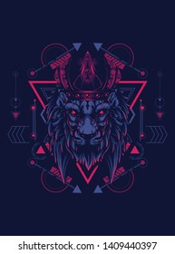 King of Lion with sacred geometry pattern