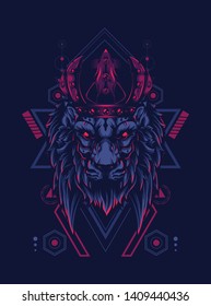 King of Lion with sacred geometry pattern