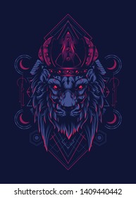 King of Lion with sacred geometry pattern