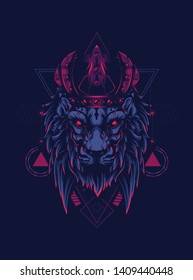 King of Lion with sacred geometry pattern