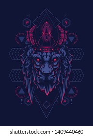 King of Lion with sacred geometry pattern
