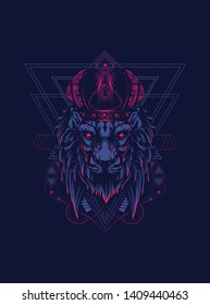 King of Lion with sacred geometry pattern