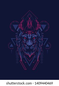 King of Lion with sacred geometry pattern