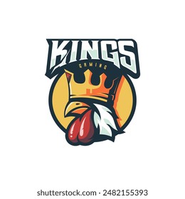 King logo design with retro style for team sports gaming badge emblem and t shirt printing. Roaster wearing Crown