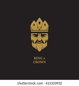 King Logo Royal Luxury Face And Crown Icon Business Fantasy Emblem Badge Golden