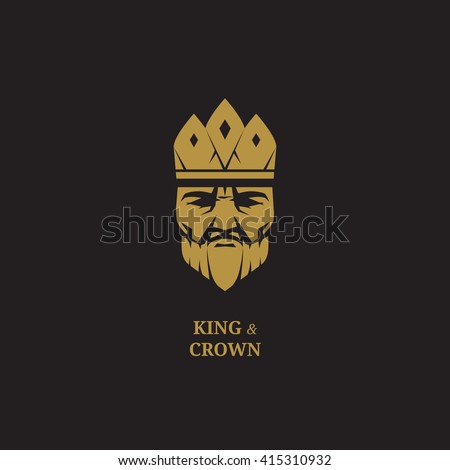 king logo royal luxury face and crown icon business fantasy emblem badge golden