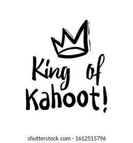 "King" logo template. Hand lettering. T-shirt graphics. Vector text with crown illustration. Hand drawn lettering for greeting card, prints and posters.