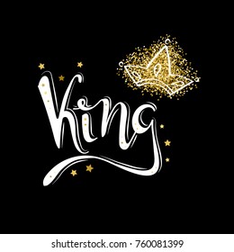 King logo template. King icon. Word of the king and the crown. Logo design. Hand lettering. T-shirt graphics