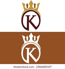 King-Logo mit in Vektordatei. King-Icon-Design. Das ursprüngliche Logo-Design des King-Alphabets. Braungelbes rotes Logo-Design. King in Vektordatei.