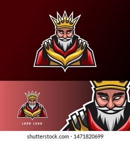 king lord sport esport logo design template with armor, crown, beard and thick mustache for team, company, personal