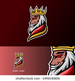 King lord sport esport logo design template with armor, crown, beard and thick mustache for team, company, personal