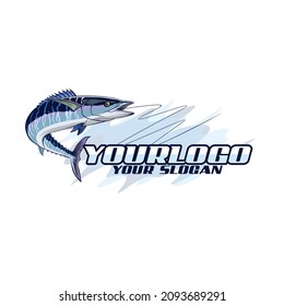 King Mackerel Logo Template, Unique mackerel fish Jump out of water, Great for Logo, boat Wrap