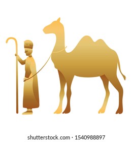 king magician with camel golden characters vector illustration design