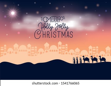 king magicians in desert night landscape scene vector illustration design
