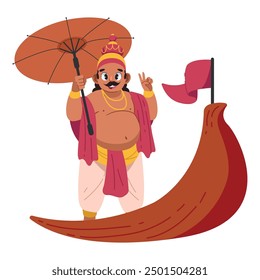 king mahabali in boat celebrating onam isolated