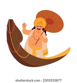 king mahabali in boat celebrating onam isolated