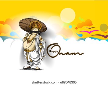 King Mahabali , Happy Onam celebration, Hand Drawn Sketch Vector illustration. 