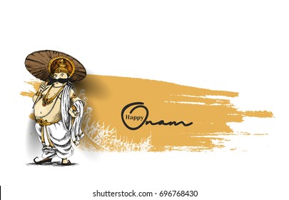 King Mahabali , Happy Onam celebration, Hand Drawn Sketch Vector illustration. 