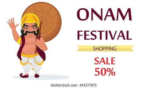 King Mahabali. Happy Onam festival in Kerala.  Vector illustration for sale