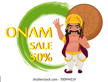 King Mahabali. Happy Onam festival in Kerala. Vector illustration for sale on white background