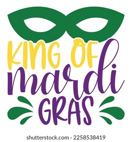 King Of Mardi Gras Carnival, Filigree Calligraphic Font With Traditional Symbol Of Mardi Gras - Fleur De Lis, Elegant Fancy Logo With Greeting Slogan