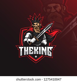 king mascot logo design vector with modern illustration concept style for badge, emblem and tshirt printing. king illustration with carrying a sword.