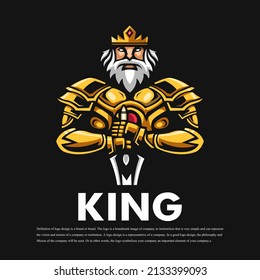 King mascot logo design vector with modern illustration concept style for badge, emblem and t shirt printing. The king wears a golden suit holding a sword