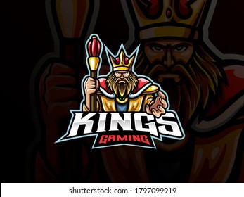 The King Mascot Sport Logo Design. Medieval Throne Mascot Vector Illustration Logo. Royal King Mascot Design, Emblem Design For Esports Team. Vector Illustration