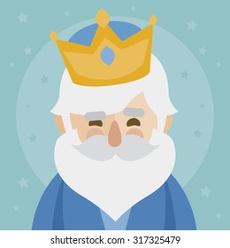 king Melchior. face vectorized on a starry sky. magi