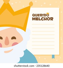 king Melchior. vectorized letter on a yellow background