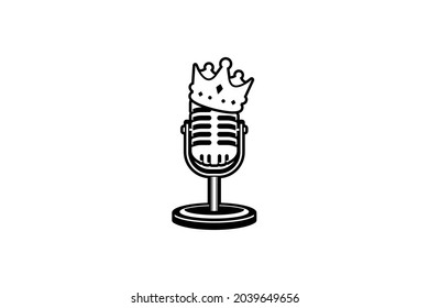 King microphone vector illustration in retro style. Design element for podcast or karaoke logo, label, emblem, sign.